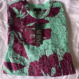 AFRM Mint and Burgundy Lace Floral Blouse